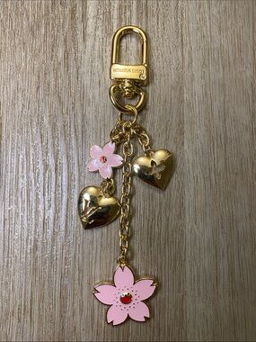 Louis Vuitton Cherry Blossom Bag Charm Pink Sakura Gold Hearts